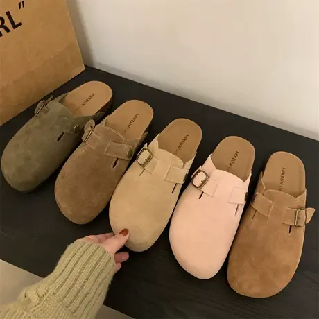 2024森系休闲复古半拖日系厚底勃肯鞋女鞋子秋外穿拖鞋舒适穆勒鞋商品大图
