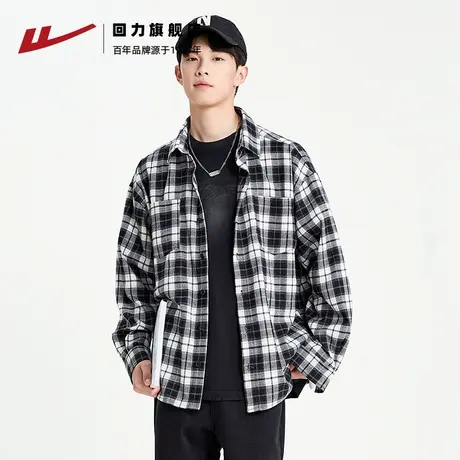 回力长袖衬衫男外套复古美式vintage格子衬衣休闲潮流春秋季上衣商品大图