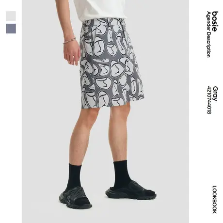 【群聊专享】bosie 23年夏新款中短裤男情侣满印宽松短裤图片