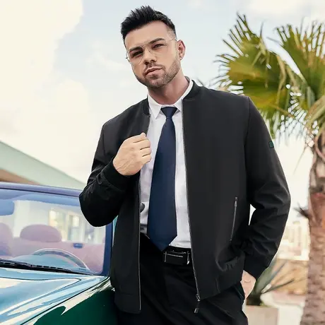 胖哥哥大码男士夹克外套 加肥加大休闲商务棒球刺绣拉链口袋上衣图片