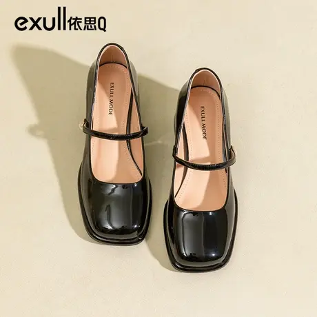 依思q晚晚鞋女温柔风2024春季新款粗跟法式玛丽珍女鞋高跟小皮鞋商品大图