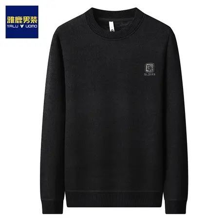 雅鹿男装毛衣男士秋冬款2023新款打底衫加绒加厚圆领套头保暖线衣商品大图