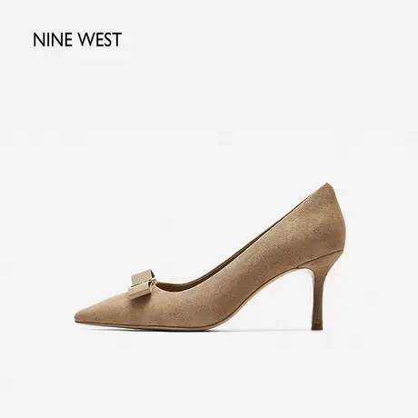 Nine West/玖熙高跟鞋复古反绒细跟2023秋新款蝴蝶结浅口通勤单鞋商品大图