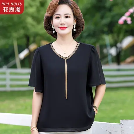 妈妈短袖雪纺衫t恤中年女夏装气质中老年打底衫上衣遮肚洋气小衫图片