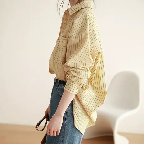 2023年春季新款条纹衬衫女设计感小众宽松衬衣时尚法式高级感上衣商品大图