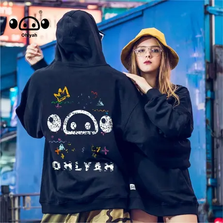 连帽卫衣女中性ins潮牌涂鸦印花长袖上衣服韩版潮流宽松情侣外套商品大图