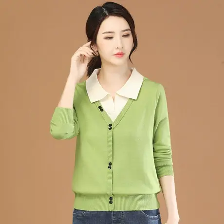 韩潮袭人假两件POLO领长袖毛衣女2023秋季新款宽松百搭针织衫上衣商品大图