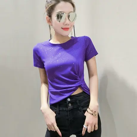 2023新款潮高腰短款T恤女短袖夏小众设计感洋气上衣打结交叉丅恤商品大图