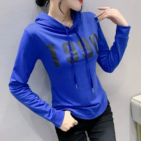 连帽卫衣女春秋2023新款弧形下摆个性网红上衣长袖不规则打底衫潮图片