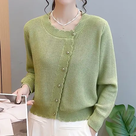 春秋季2023年新款设计感针织衫开衫气质毛衣外套圆领短款斜扣上衣图片