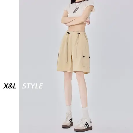 美式多口袋工装短裤女秋季2023年高街ins潮牌休闲阔腿五分裤薄子图片