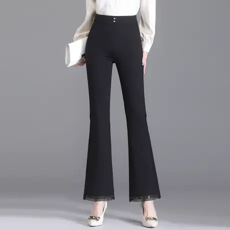 坠感喇叭裤女2023秋季新款黑色休闲直筒宽松显瘦微喇裤女高腰网纱商品大图