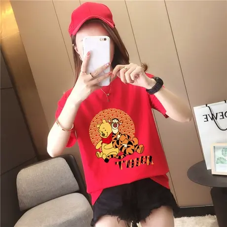 2023虎年亲子装夏装大红色短袖一家三口四口母女母子装全家装t恤商品大图