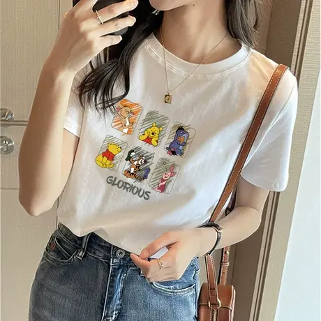 短袖t恤女宽松百搭上衣2023年夏季新款内搭薄款学生纯棉打底体恤商品大图