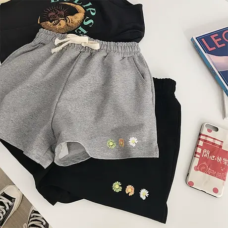 小雏菊超火cec裤子女夏宽松高腰直筒显瘦ins港味休闲五分阔腿短裤图片