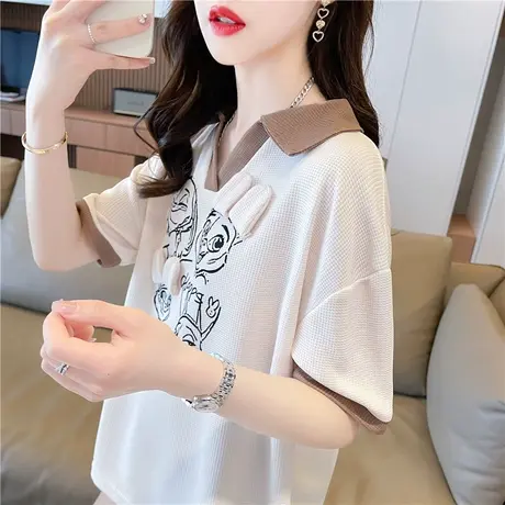 小众设计感短袖t恤女夏季韩版宽松撞色百搭小个子翻领polo衫上衣商品大图