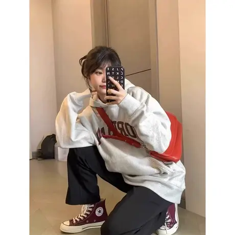 oversize连帽卫衣女2023新款爆款宽松韩版春秋薄款设计感早秋外套商品大图