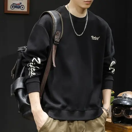 重磅潮牌卫衣男秋冬款圆领男款衣服秋季2023新款长袖大码刷毛柔软商品大图