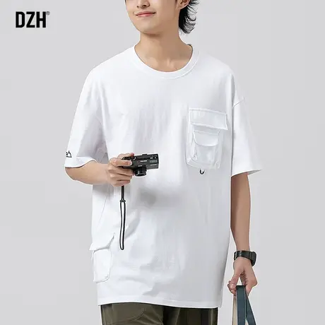 男士日系工装短袖t恤男夏季薄款2023年新款宽松圆领上衣白色体恤商品大图