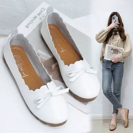 浅口单鞋女温柔仙女夏百搭懒人一脚蹬网红蝴蝶结奶奶鞋平底四季鞋商品大图