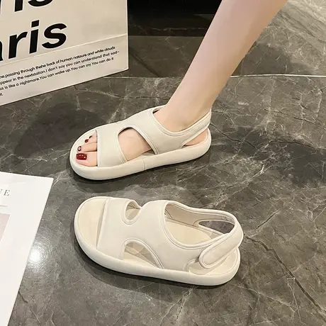 凉鞋女魔术贴学生2023夏季新款韩版舒适软底露趾罗马风海边沙滩鞋图片