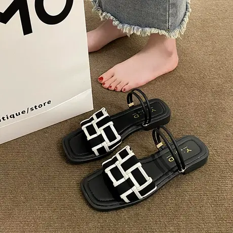 法式仙女风平底凉拖鞋女夏外穿配裙子气质2024新款爆款百搭一字拖商品大图