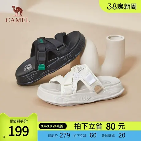 骆驼女鞋2024春夏新款缓震中底舒适柔软一字拖运动百搭帅气凉拖图片