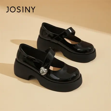 Josiny/卓诗尼乐福鞋女2024新款黑色小皮鞋英伦风粗跟高级感单鞋商品大图