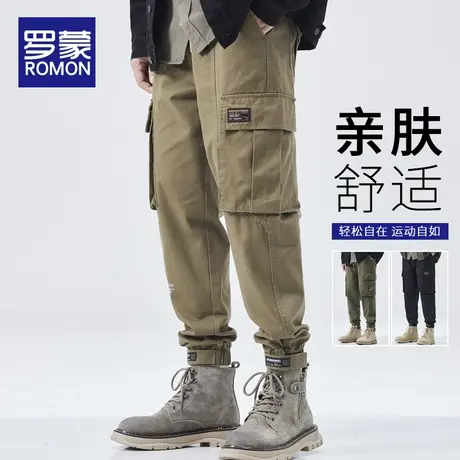 罗蒙美式痞帅外搭工装裤男士青年2024春季新款宽松舒适束脚休闲裤图片