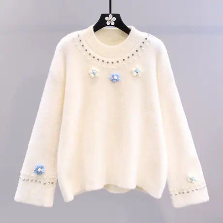重工钉珠立体花朵毛衣女秋冬2023年新款日系慵懒风宽松洋气针织衫图片