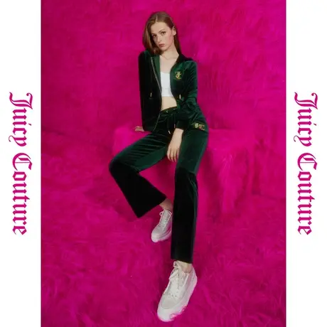 Juicy Couture橘滋秋季女2023年新款绿野仙踪烫钻绣花丝绒休闲裤商品大图