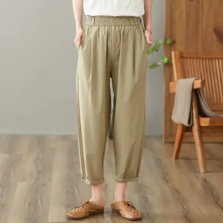 dza 高腰显瘦黑色休闲裤女2023夏季薄款九分直筒裤宽松百搭哈伦裤商品大图