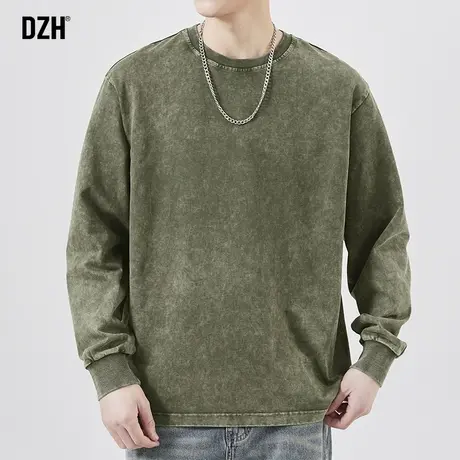 男士美式重磅t恤男长袖纯棉潮流圆领上衣宽松秋季卫衣男款体恤衫商品大图