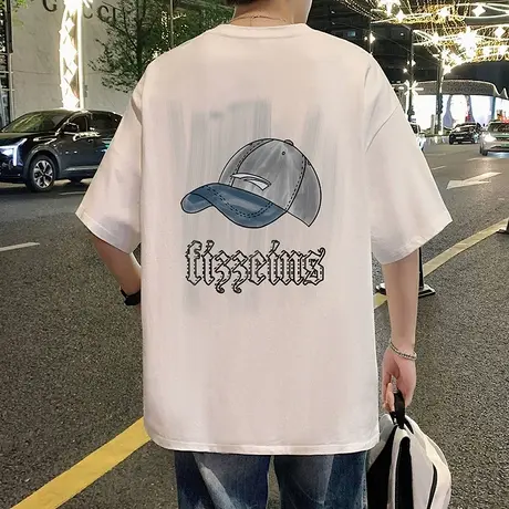 短袖t恤男夏季新款宽松大码纯棉半袖港风圆领体恤oversize上衣服商品大图