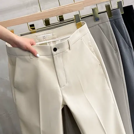 2023春秋季新款免烫修身休闲裤商务休闲西裤男士冰丝九分直筒裤子商品大图