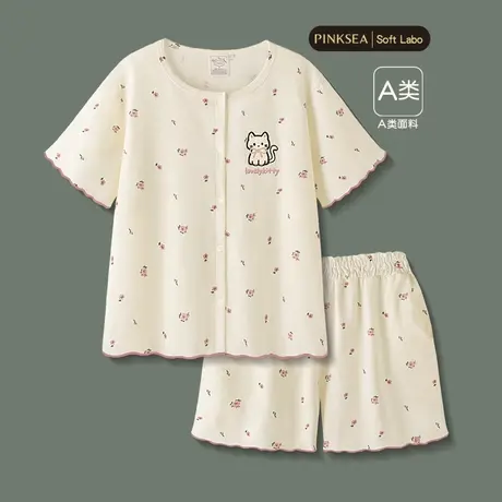 睡衣女款夏季A类莫代尔棉短袖短裤女士套装新款可爱猫咪女家居服商品大图