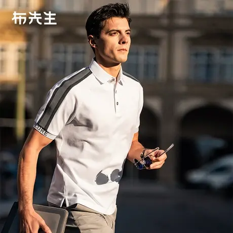 MrBu布先生长绒棉复古纽扣Polo2025春夏拼接运动风短袖男AT16018商品大图