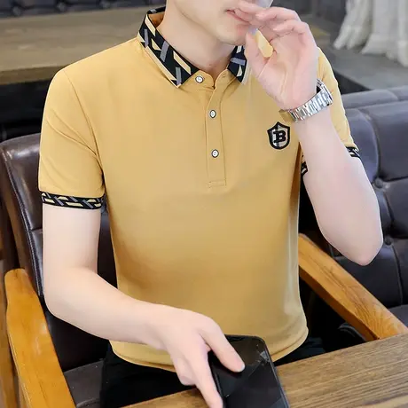 夏季新款冰丝男士polo衫潮流休闲青年修身翻领短袖t恤上衣打底衫商品大图