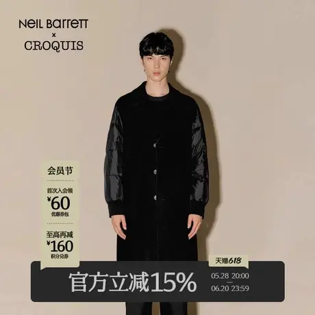 【Neil Barrett联名】速写男装秋冬新款拼接毛呢大衣休闲长款外套图片