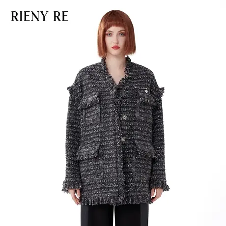 RIENYRE外套女2023秋冬新款OVERSIZE美式潮酷设计感小香风大衣女图片