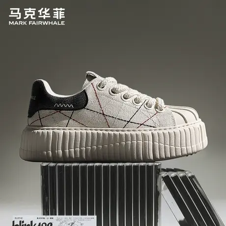 马克华菲正品贝壳头板鞋男通勤帆布透气百搭增高休闲不累脚饼干鞋商品大图