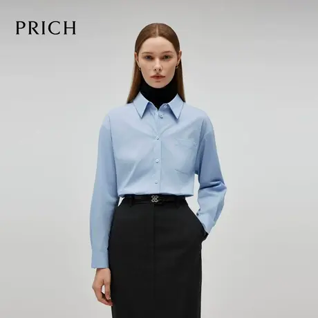 【超能小太阳】PRICH长袖职场通勤衬衫LOGO贝壳扣宽松上衣女图片