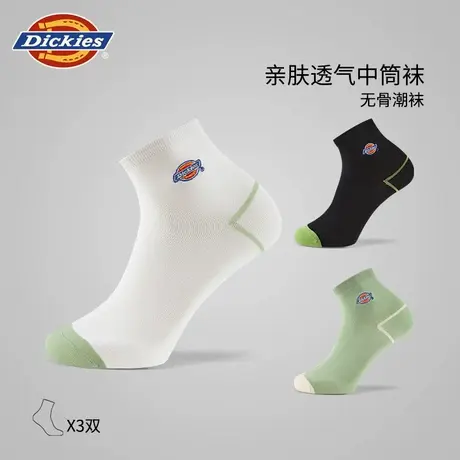 Dickies中筒袜男款2025新款舒适透气简约白色袜子夏季薄款短袜男商品大图