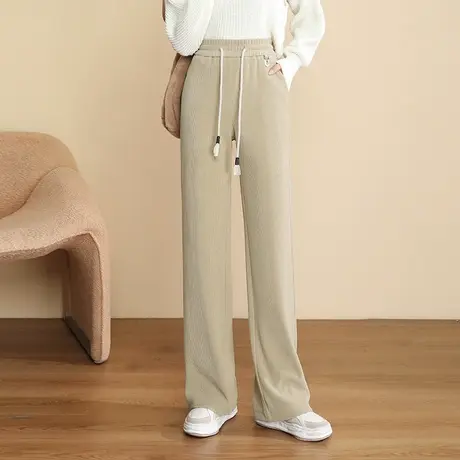 百搭窄版阔腿裤女秋冬厚款高腰显瘦长裤2023新款垂感直筒休闲裤子图片