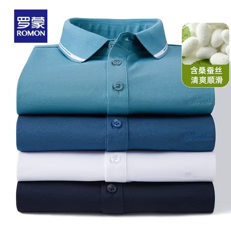 【官方正品】罗蒙男士t恤短袖夏季新款含桑蚕丝商务休闲polo衫男图片