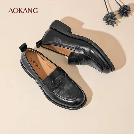 奥康 女鞋2026春季新款真皮浅口单鞋时尚百搭乐福鞋通勤小皮鞋N图片