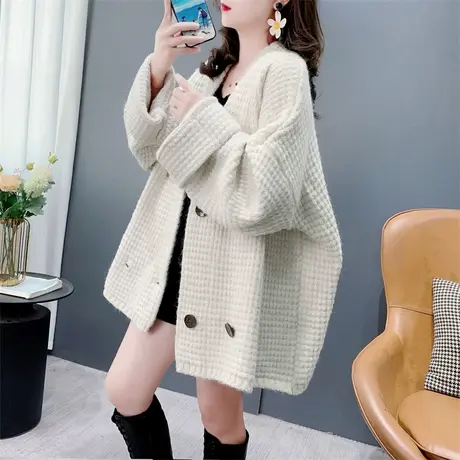 高级感慵懒风V领毛衣开衫女秋冬2024年新款宽松加厚休闲外套上衣商品大图