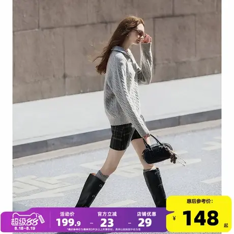 唐狮2025年秋冬新款毛衣女半拉链高领灰色复古麻花针织套头毛线衫商品大图