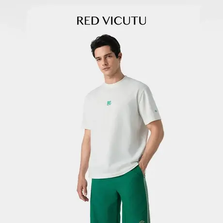 VICUTU/威可多男士短袖T恤舒适纯棉休闲百搭白色半袖图片