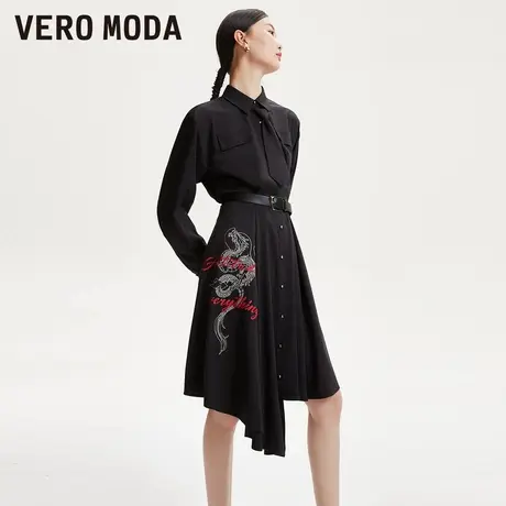 Vero Moda奥莱连衣裙春秋新款A字长袖翻领收腰中国风衬衫裙子流行图片